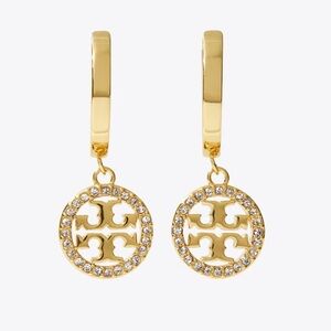 Tory Burch Goldtone Plate Hoop Earrings with Crystal Accents